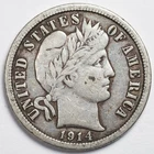 1914-P Barber Silver Dime Very Fine (VF)