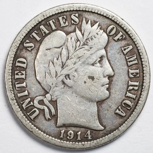 1914-P Barber Silver Dime Very Fine (VF)