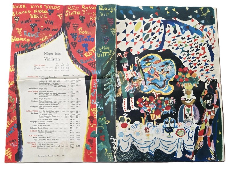 RICHE  TEATERGRILLEN Menu 15X20" Stockholm 1960,  Sven Erixson org. art