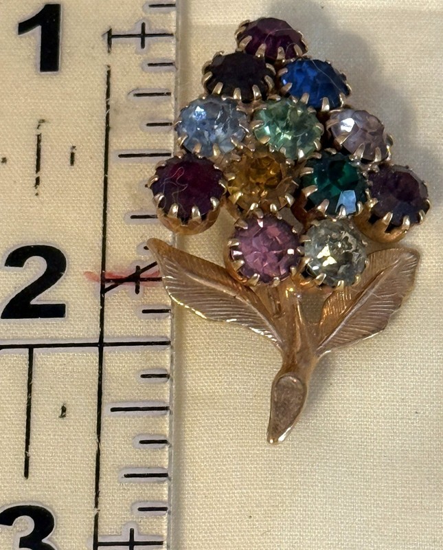 Vintage Multi-Color Rhinestone Floral Spray Brooch