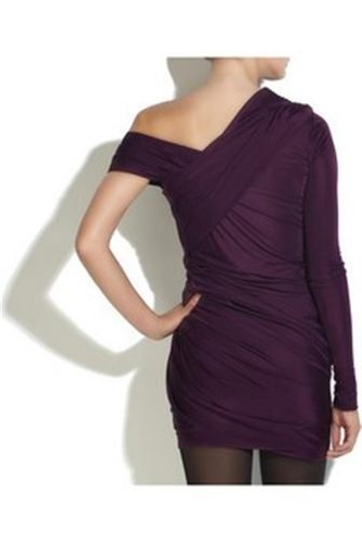 Alexander Wang Diosa Asimétrica Fuera del Hombro Vestido Drapeado Berenjena 4 $590 - Imagen 2 de 12