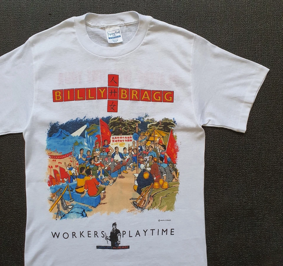Camiseta punk vintage 1988 BILLY BRAGG Workers Playtime America Tour años 80 XS-pequeña Foto 3 de 4