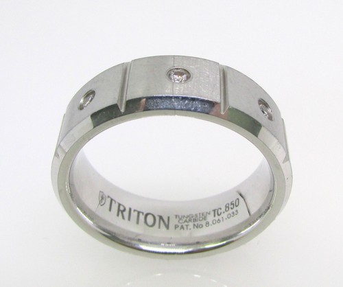 8mm Triton Mens Tungsten Carbide 1/10 ctw Diamond Band Ring Size 10 - 16.7g - Picture 3 of 4