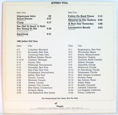 JETHRO TULL – Promotion Manual (1982 Tour Sampler) 1984 US Promo-only LP EX/NM - Picture 2 of 4