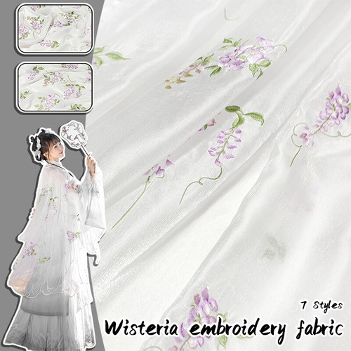 Vestido retro de costura Hanfu hágalo usted mismo tela de diseñador con bordes bordados de glicinia de 50*150 cm - Imagen 2 de 19