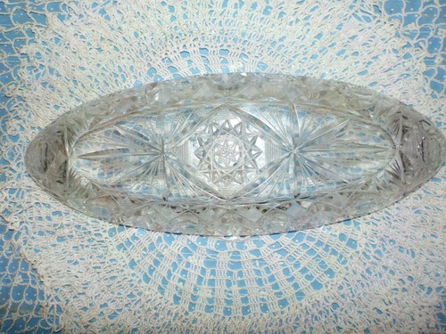 Vintage Star of David Cut Glass Crystal Celery Relish Dish 11.5" X 4.5" heavy - Picture 2 of 11