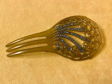Early 20th Century Hair Comb w/ Cobalt Blue Czechoslovakian Rhinestones