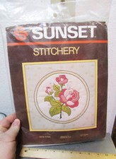 Sunset Stitchery 12 x 12 Satin Roses design, unopened kit w thread fabric
