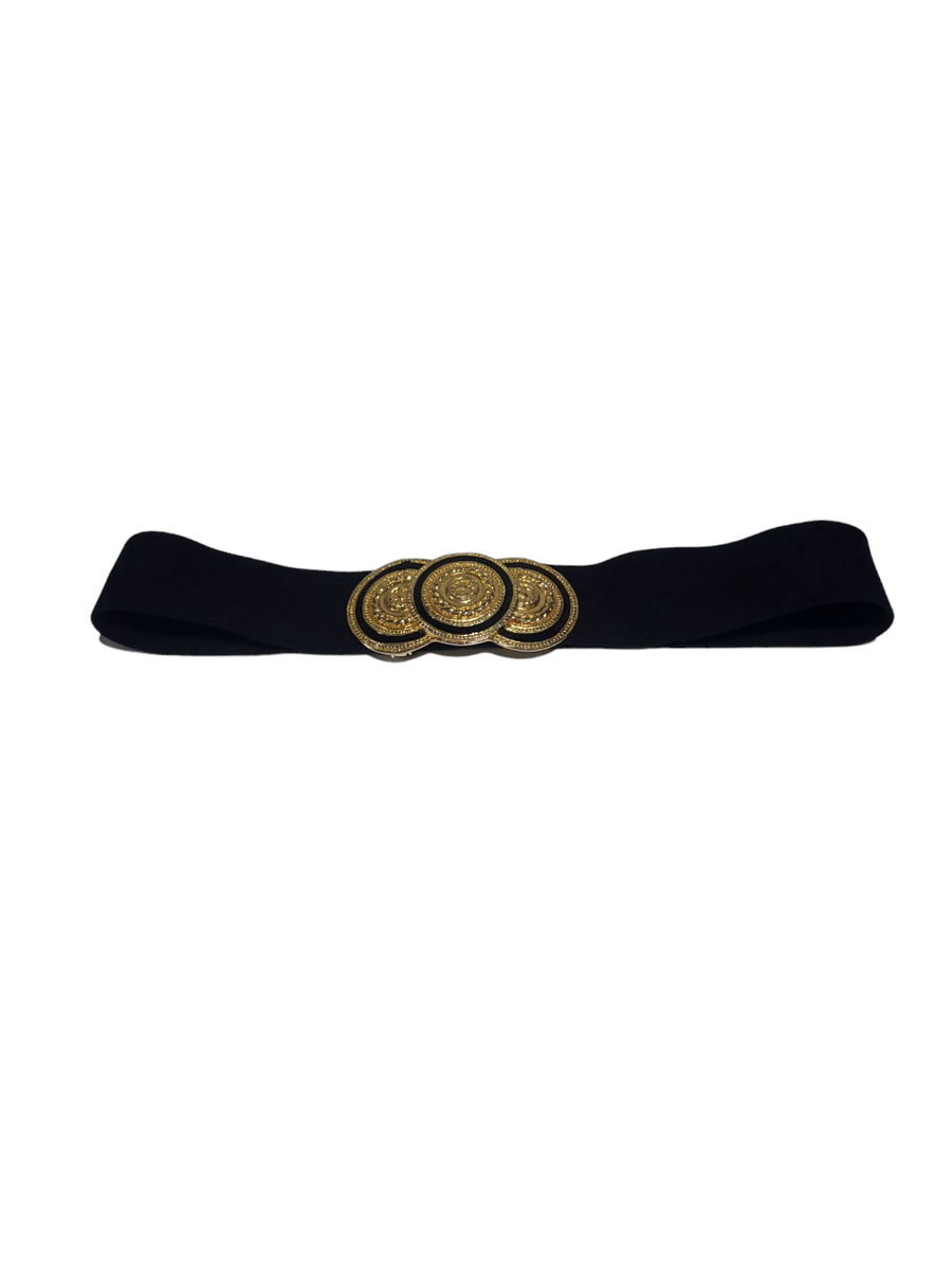 Vintage Nani Lewis Gold and Black Triple Medallion Stretch Waist Belt Nani Lewis Vintage 1980 main image 2