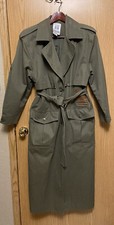 Together! Vgt Trench Coat Womens 6 Olive Green Military Belted Jacket Cotton