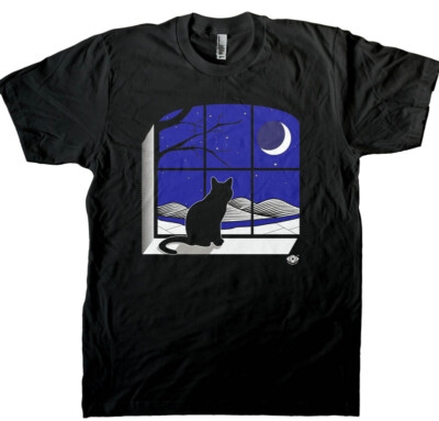 Black Cat Crescent Moon Window Haunting Cold Winter Starry Night Sky Men's  Shirt