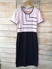 Womens Vintage Jumper Dress Wool Blend Knit Short Sleeve Size M Pink Blue