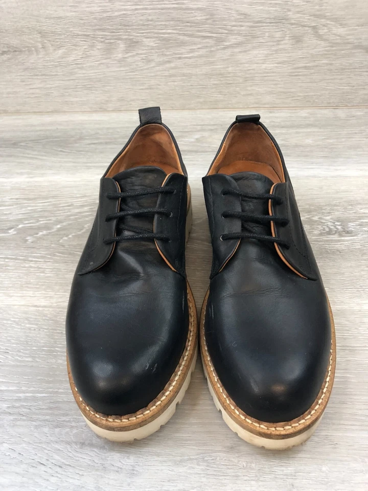 Zapatos para mujer Miz Mooz Wren de cuero negro 7,5 con cordones informales cómodos tacón bloque Foto 2 de 4