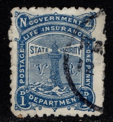 New Zealand 1902 1904 Life Insurance 1d blue perf 11 SGL17 Used