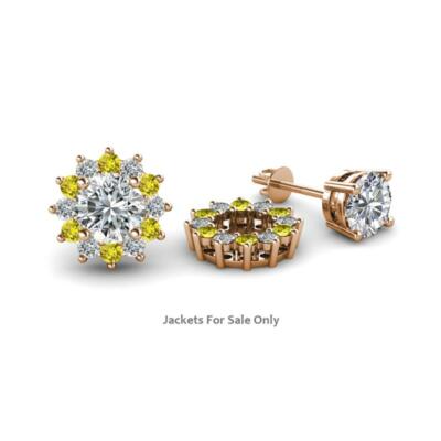 Runde gelbe und weiße Diamant 5/8 ctw Halo Blume Ohrstecker 14K Gold JP:124547