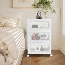 Stackable Storage Bins W/ Lids&Double Doors, Collapsible Plastic Closet