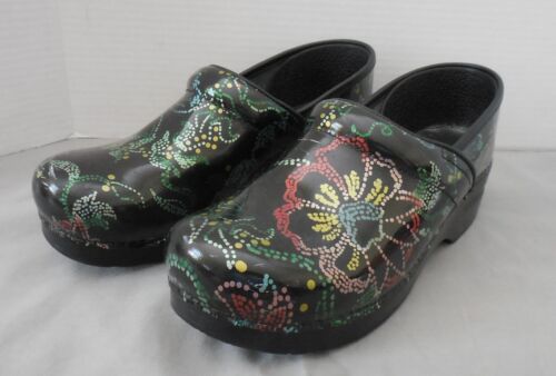 Dansko 39 Womens Professional Clogs Multicolor Colorful Streamers Patent  Leather