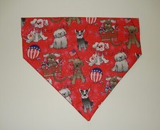 4TH OF JULY PATRIOTIC DOGS SPARKLES ON RED DOG SCARF/BANDANA--S, M, L