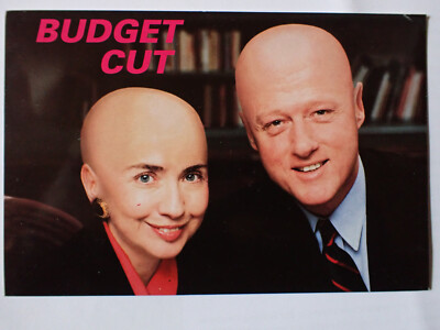 Bill Hillary Clinton Budget cut USA 90er Karikatur Haushaltskrise Postkarte 