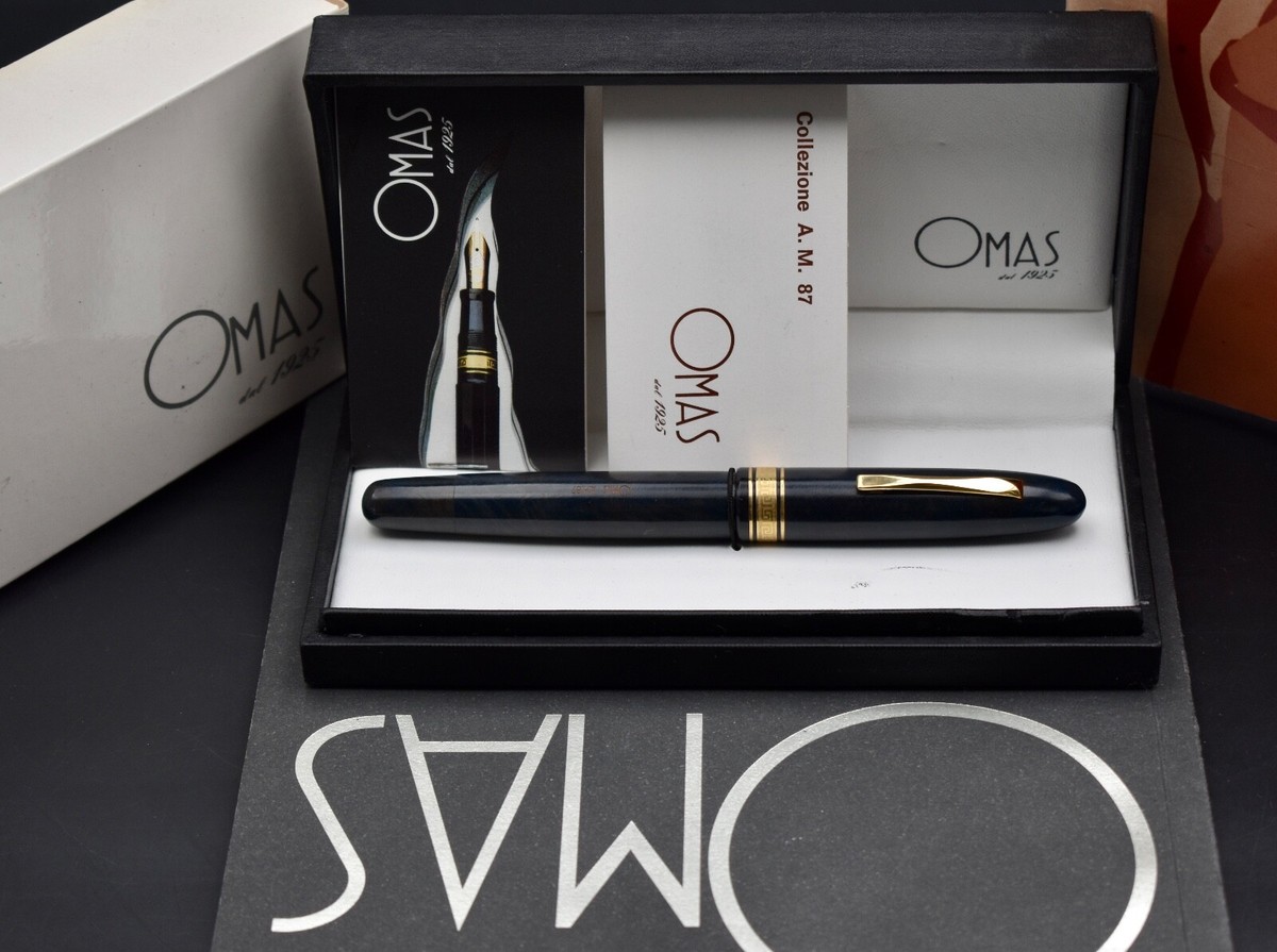 OMAS AM 87 Briarwood Blue Fountain Pen 14k 585 Two tone F Nib Box