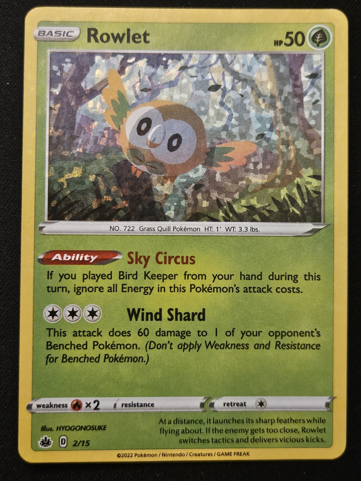 Rowlet 2/15 McDonald’s Match Battle Confetti Holo Promo Pokémon TCG 2022 NM