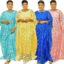 African Women Lace Long Dress Loose Dashiki Kaftan Evening Robe Cocktail Gown