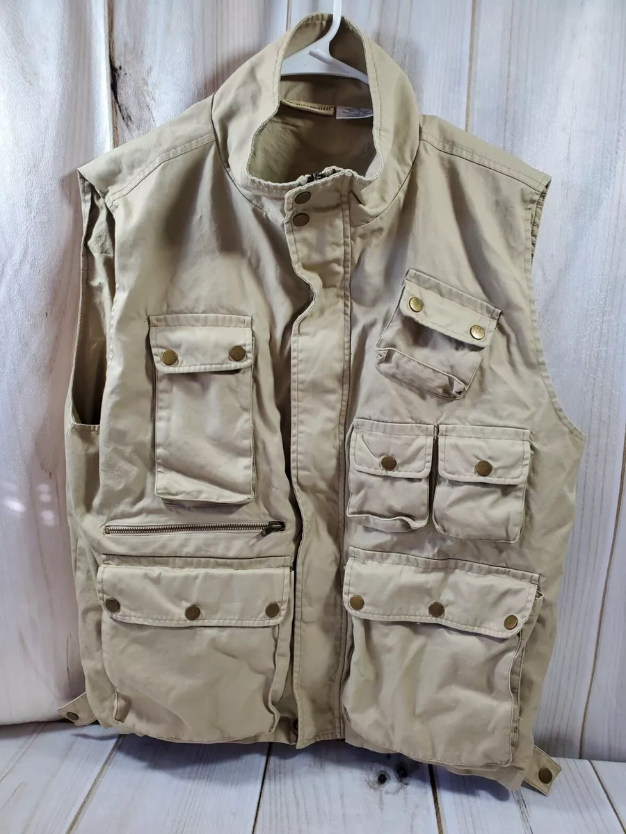 TRAVEL SMITH MENS LARGE BEIGE SAFARI FISHING VEST SNAP BUTTONS