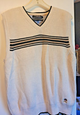 Vintage Tommy Hilfiger Sweater Vest L Cable Knit Crest Logo Cream/Hunter Green