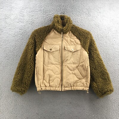 Universal Thread Quilted Moto Jacket Womens Small Fleece Beige Full Zip NEW
