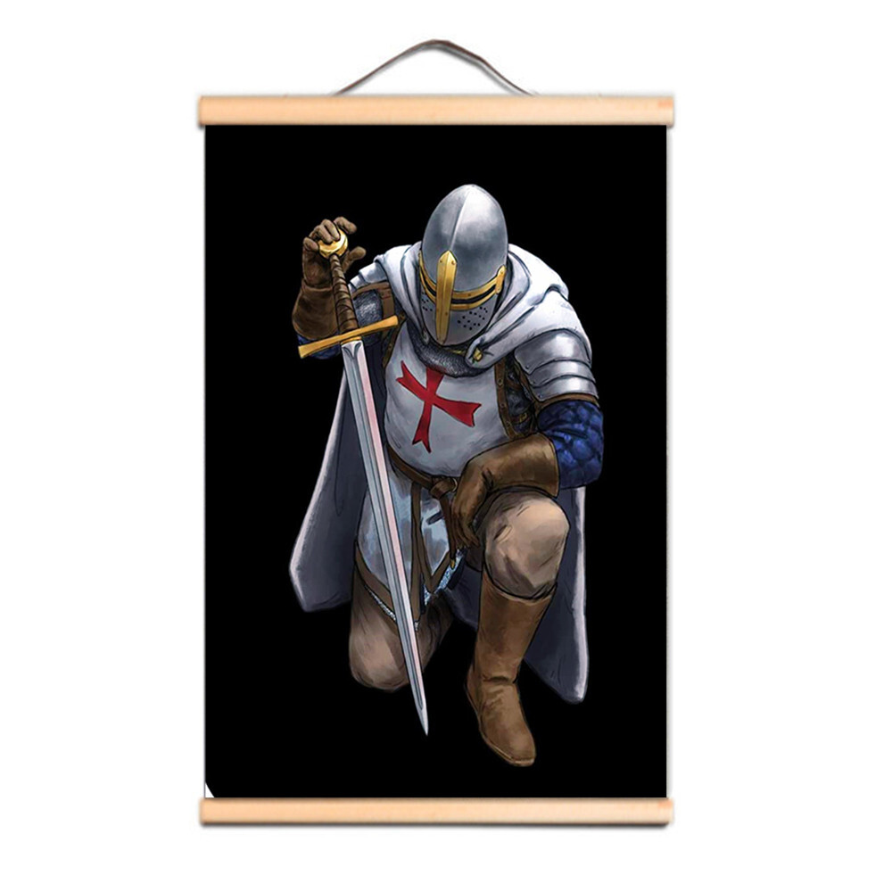 Knights Templar Wall Art Pictures Armor Warrior Poster Scroll Hanging Painting