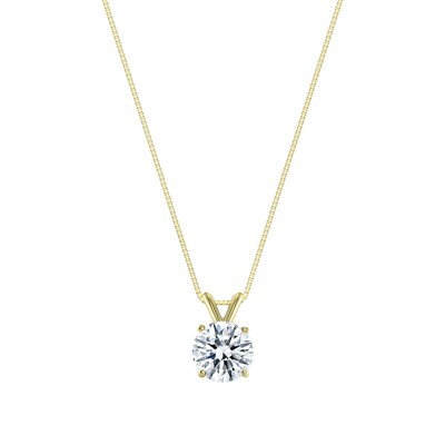 IGI F/VS 1 kt runder im Labor hergestellter gewachsener Diamant Anhänger Halskette 18 K Gelbgold