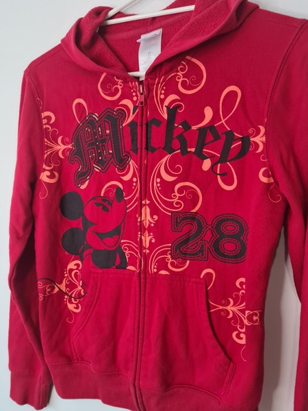 Mickey Mouse Womens Hoodie Red Small Full Zip Diamantes S Disney Huge Graphics