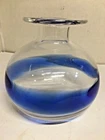 KATJA FENTON KF BEAUTIFUL 5-1/8" BLUE & CLEAR ART GLASS VASE, FREE SHIPPING