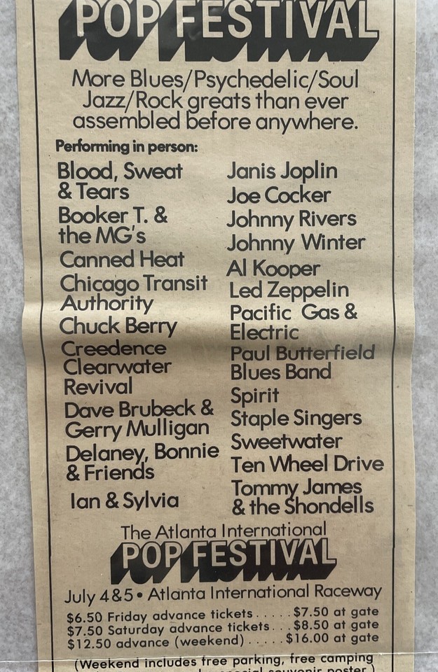 1969 ATLANTA POP FESTIVAL, Led Zeppelin, Janis Joplin, Original Concert