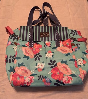 Matilda Jane Bye Bye Diaper Bag Backpack Blue Floral Coated Canvas Large