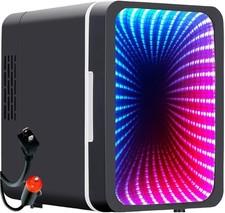 Mini Fridge, 6 Cans Small Refrigerator with Dimmable LED Light  Mirror Door, Po