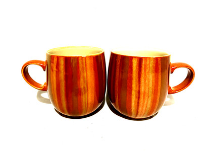 Denby Fire Chili Stripes Coffee Mugs (Set Of 2) England