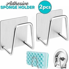 2pcs Stainless Steel Sink Sponge Holder, Durable Self-Adhesive Dish Drying Rack