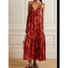 Faithfull the Brand TieredRed Floral Maxi Dress tropical resort size 4