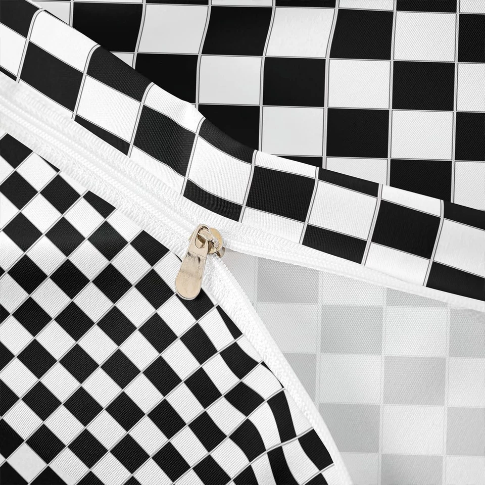 Juego de cama a cuadros a cuadros búfalo blanco y negro rejilla geométrica reversible... Foto 3 de 4