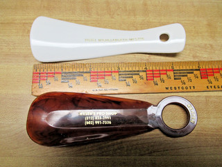 Two Great Older plastic Shoe Horns With Advertising On Each