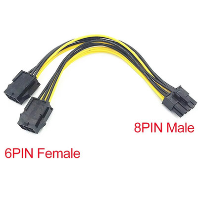 Dual 6 Pin Buchse auf Single 8 Pin Stecker PCIe Grafik Stromkabel 20 cm UK Lager