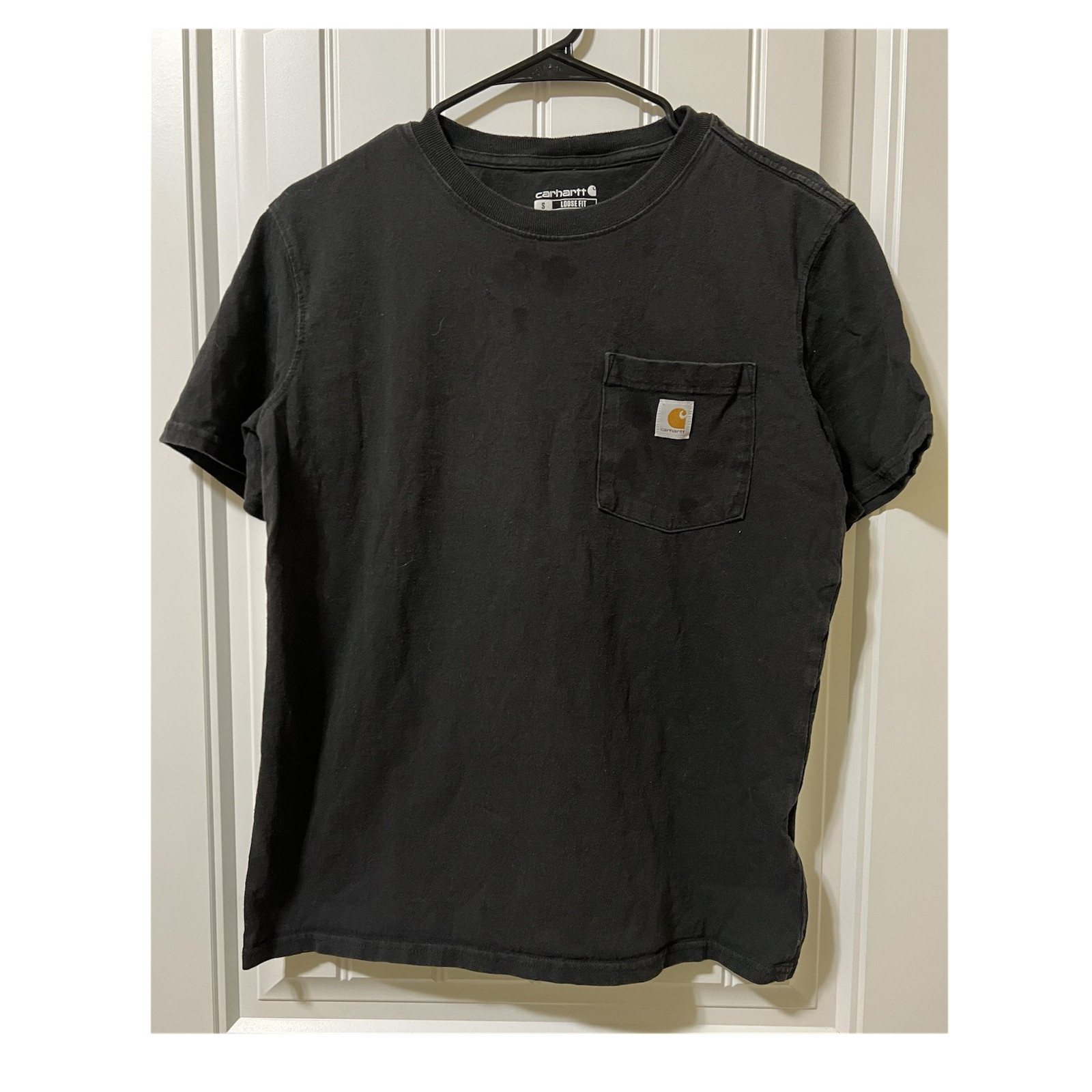 Carhartt T Shirt Mens S Black Loose Fit Pocket K87-W Cotton Knit Crew Neck
