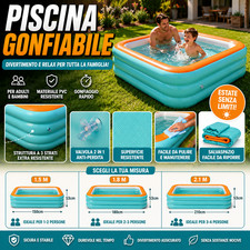 Piscina Gonfiabile Rettangolare per Adulti e Bambini 1,5m 1,8m 3m