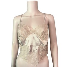 Vtg Mara Intimates White Lace Satin Camisole Size Large Asymmetrical Crop PinUp