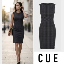 CUE Size 12 Black White Grid Plaid Pencil Dress Check Sleeveless Work Office