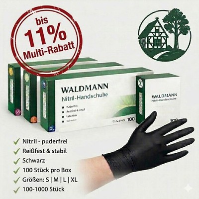 Waldmann Nitril Einweghandschuhe schwarz 100er Box Puder/Latexfrei & Reißfest