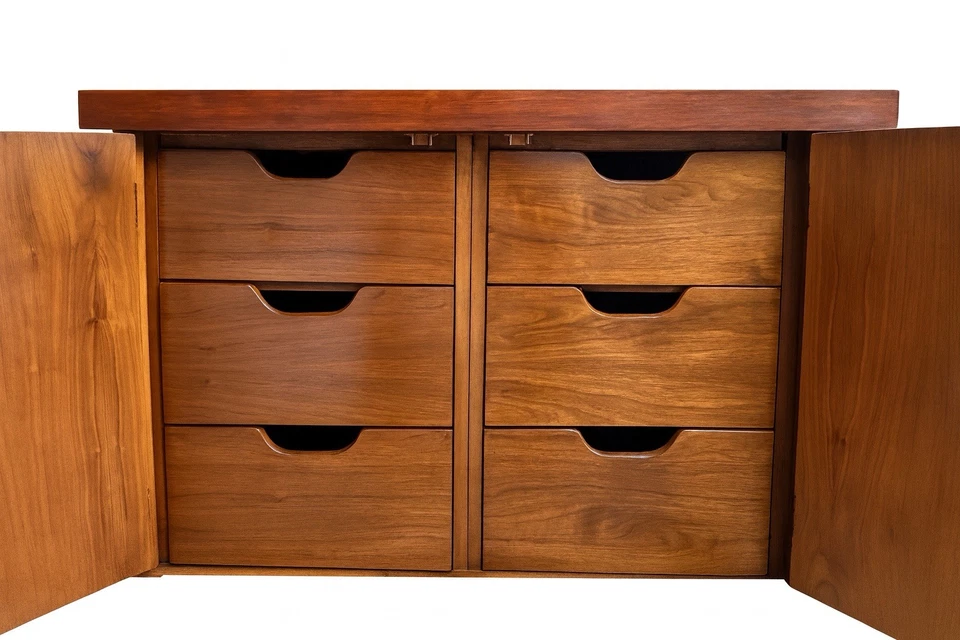 Restored, MCM, Asian inspired credenza. Solid wood base & brass hardware. - Image 2 of 4