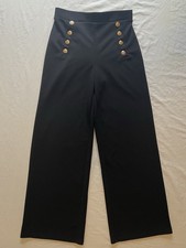 H&M Black Wide Leg Sailor Pants High Waist Wi...
