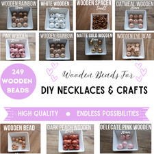 249 Assorted Wooden Beads Mixed Sizes Colors: Spacer, Craft Jewelry, Macrame Lot